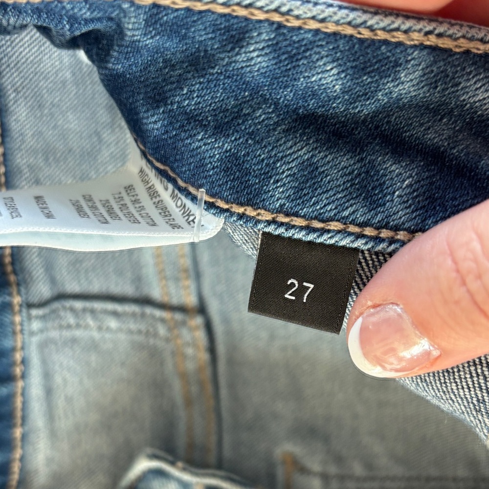 NWOT Flying Monkey Two-Tone Blue High-Waist Flare Jeans - Picture 6 of 6